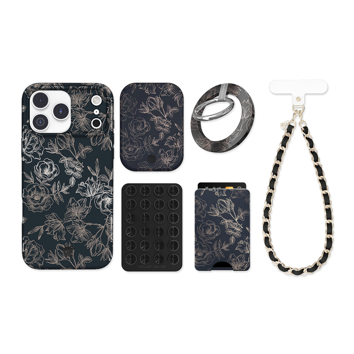 Floral Rose Gold Chrome iPhone Bundle Set