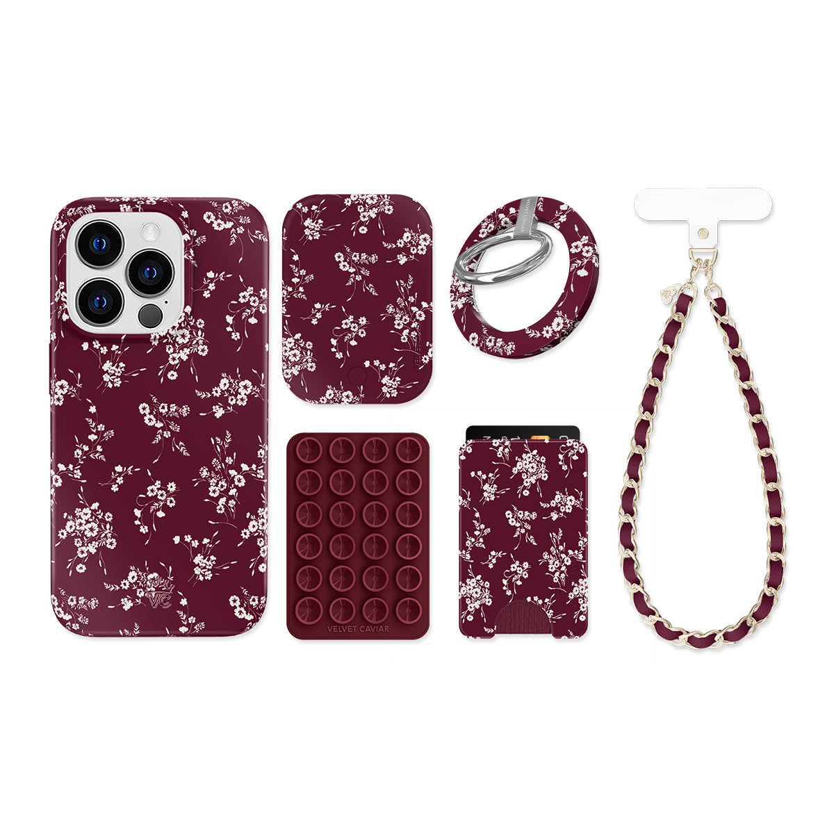French Burgundy Floral iPhone Bundle Set