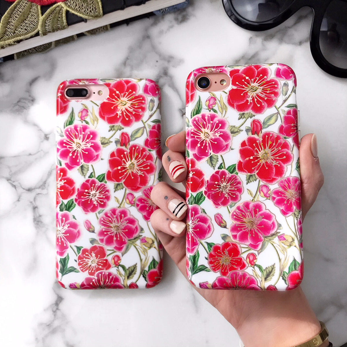 White Hibiscus Rose Gold Chrome Floral iPhone Case
