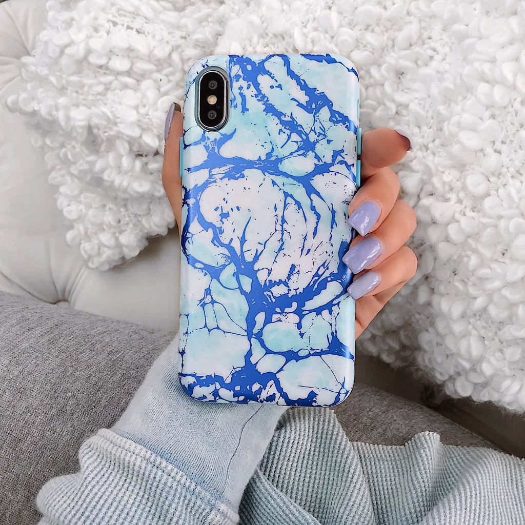 Ocean Blue Chrome Marble iPhone Case