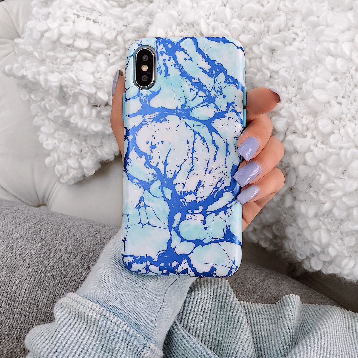 Ocean Blue Chrome Marble iPhone Case