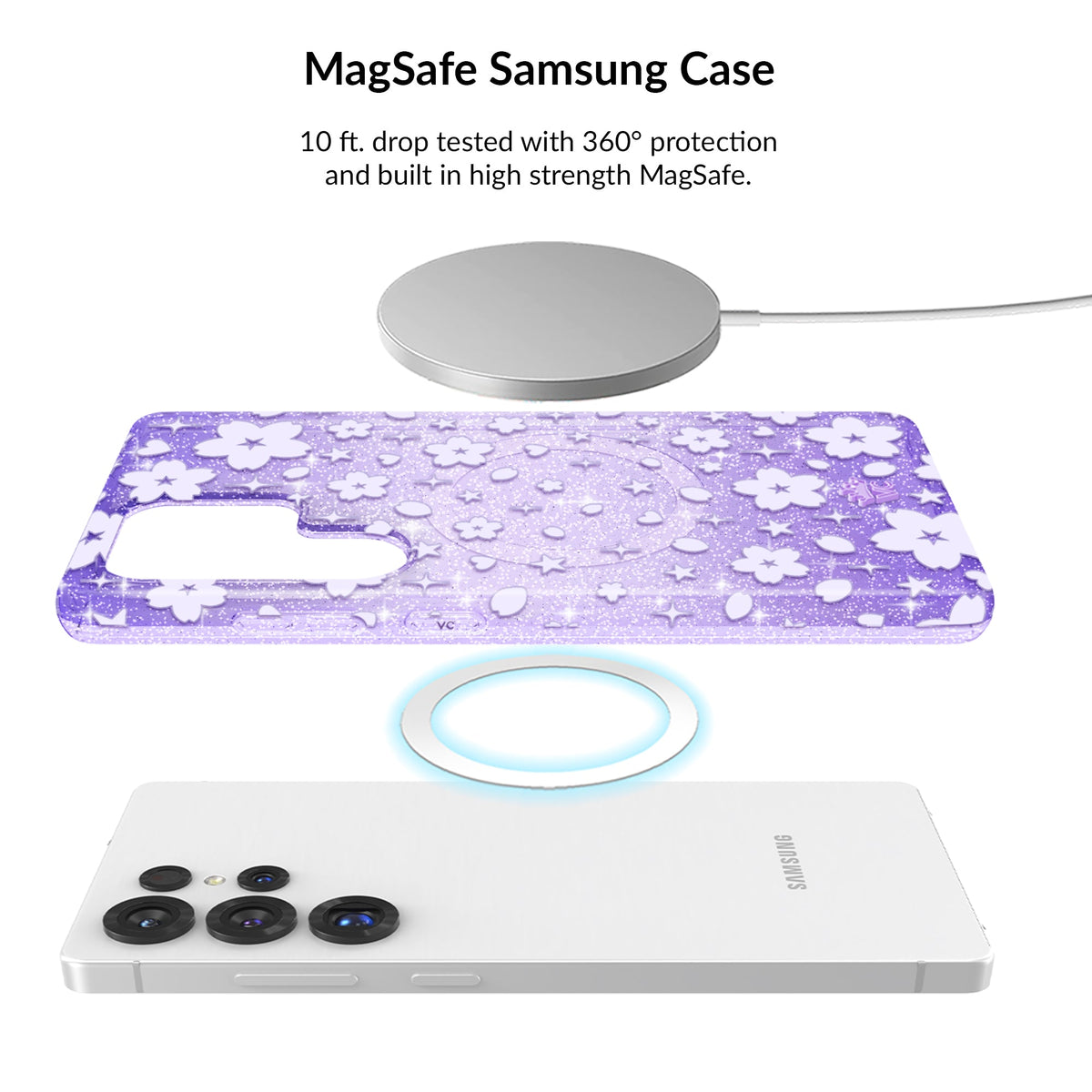 Lavender Cherry Blossom Glitter Samsung Bundle Set
