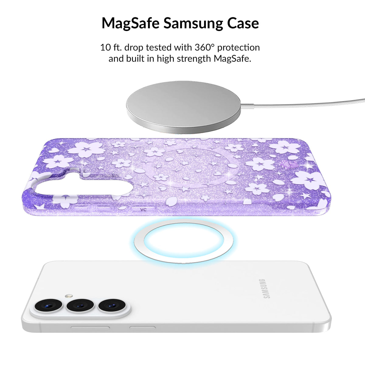 Lavender Cherry Blossom Glitter Samsung Bundle Set