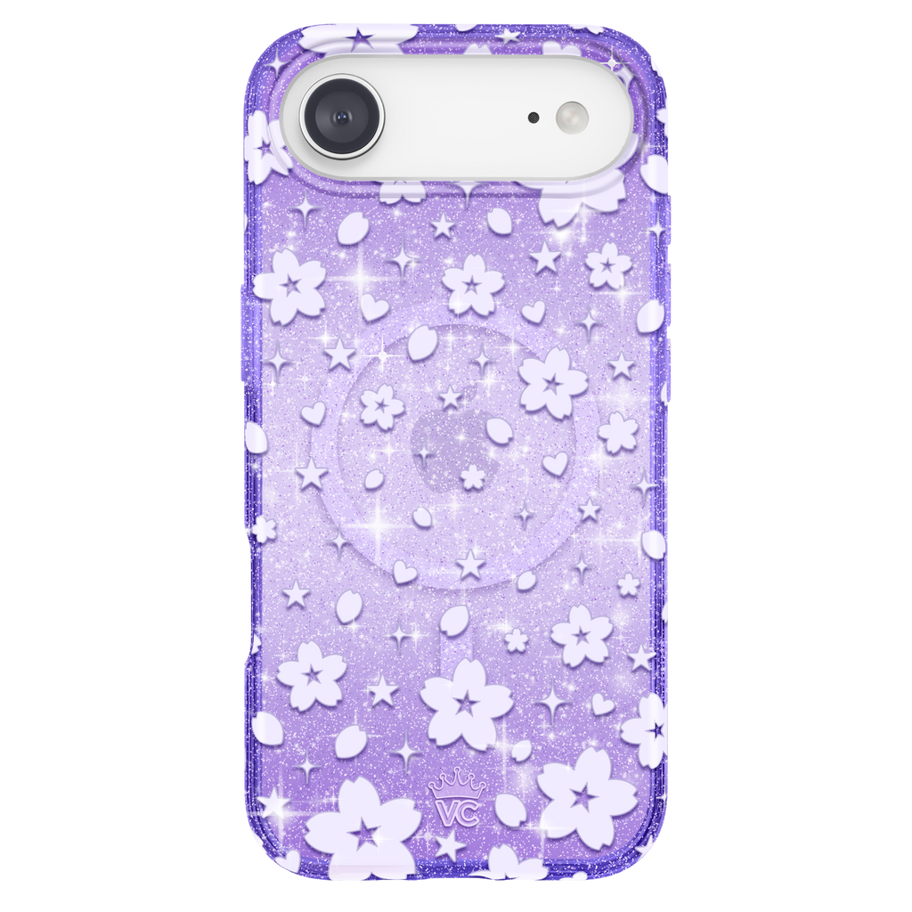 Lavender Cherry Blossom Glitter iPhone Case