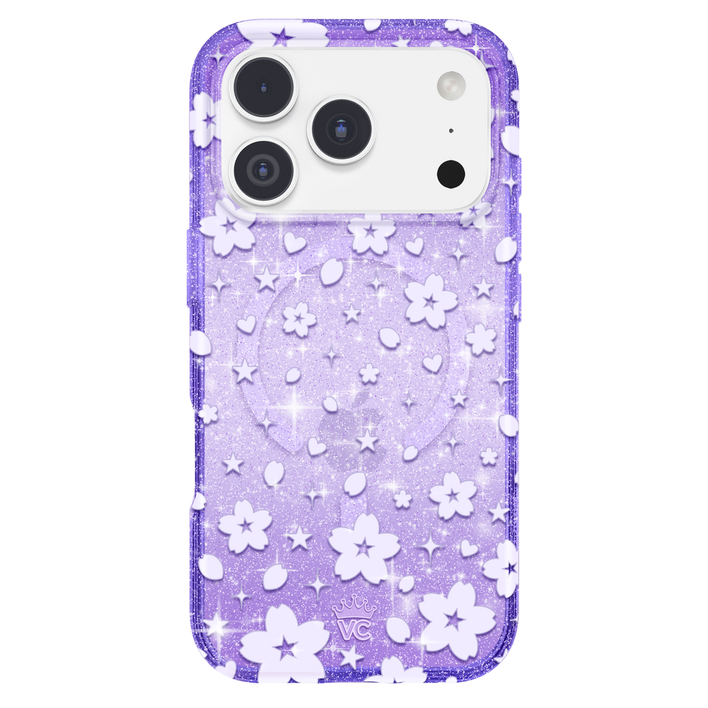 Lavender Cherry Blossom Glitter iPhone Case