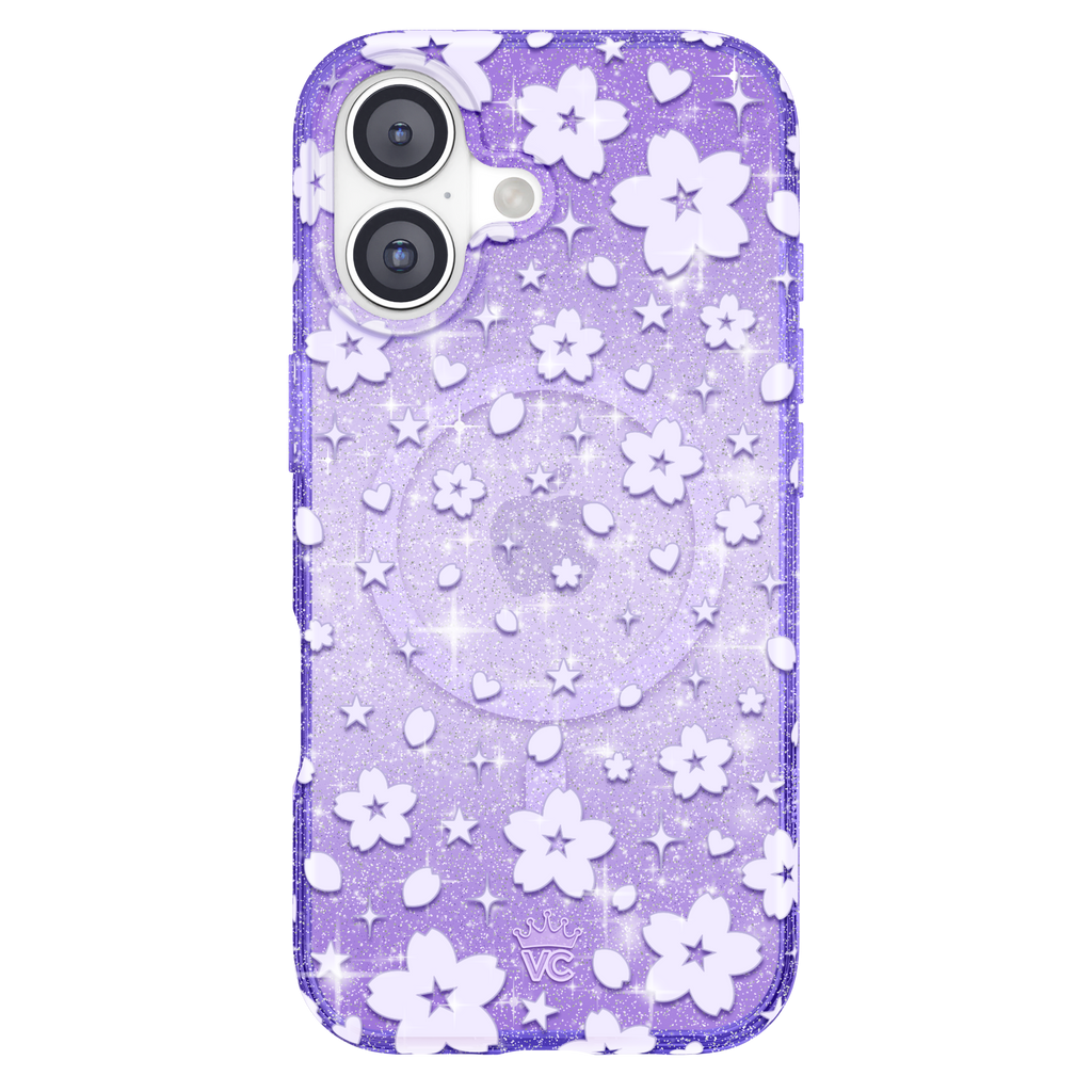 Lavender Cherry Blossom Glitter iPhone Case