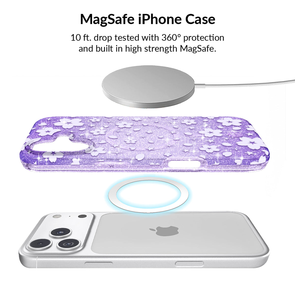 Lavender Cherry Blossom Glitter iPhone Bundle Set