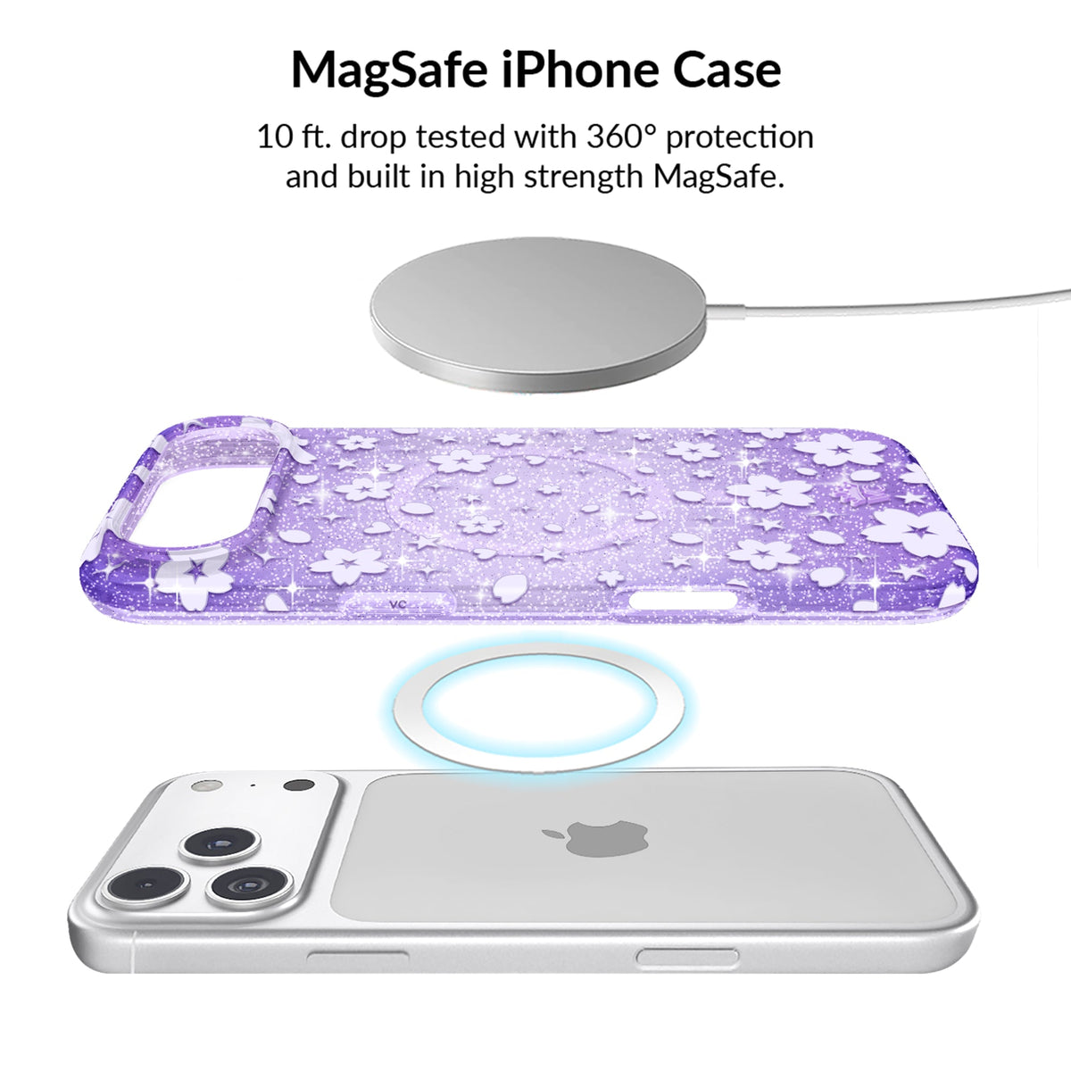 Lavender Cherry Blossom Glitter iPhone Bundle Set