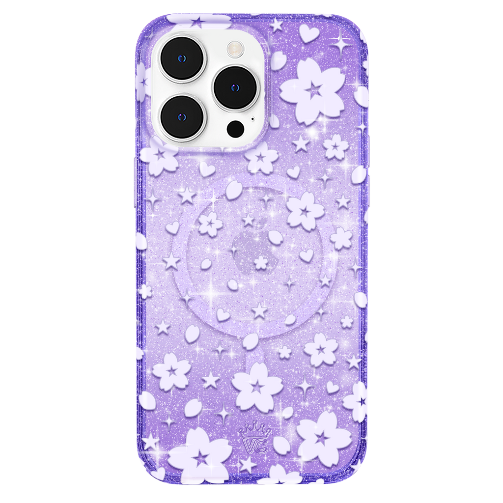 Lavender Cherry Blossom Glitter iPhone Case