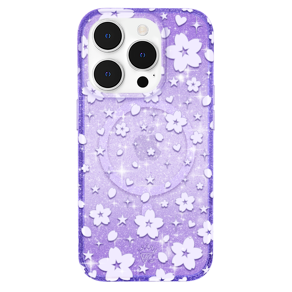 Lavender Cherry Blossom Glitter iPhone Case