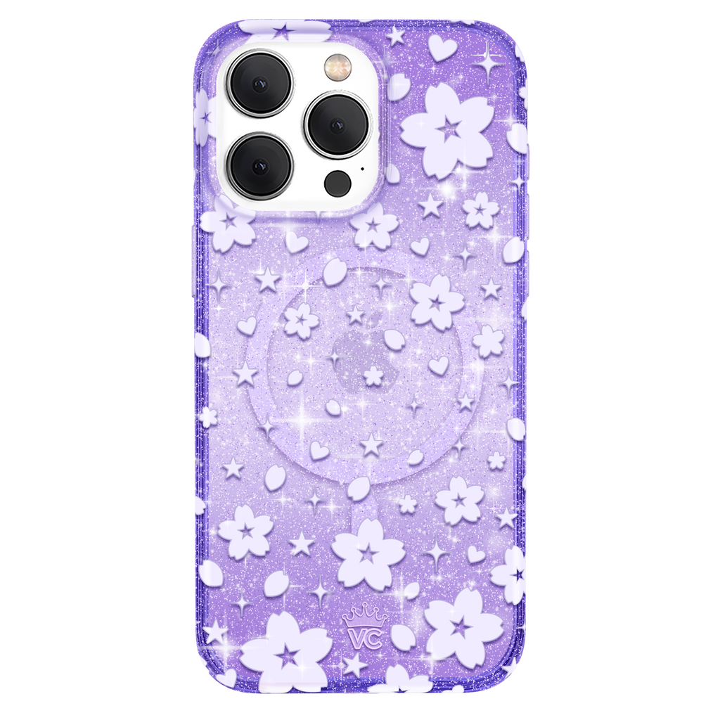 Lavender Cherry Blossom Glitter iPhone Case