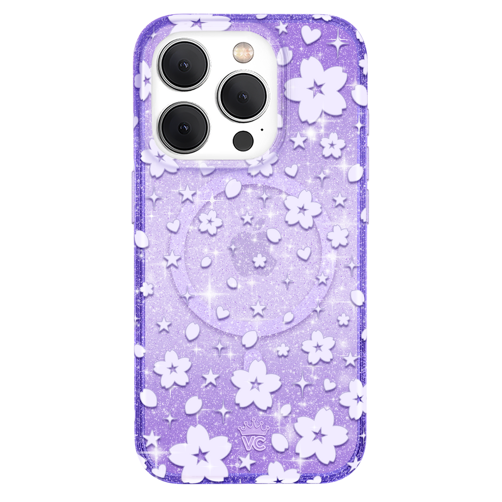 Lavender Cherry Blossom Glitter iPhone Case
