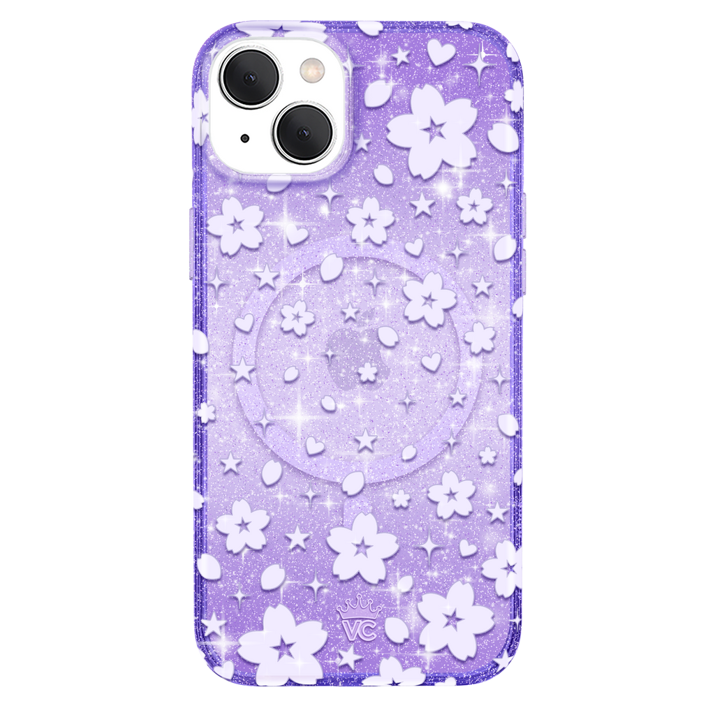 Lavender Cherry Blossom Glitter iPhone Case