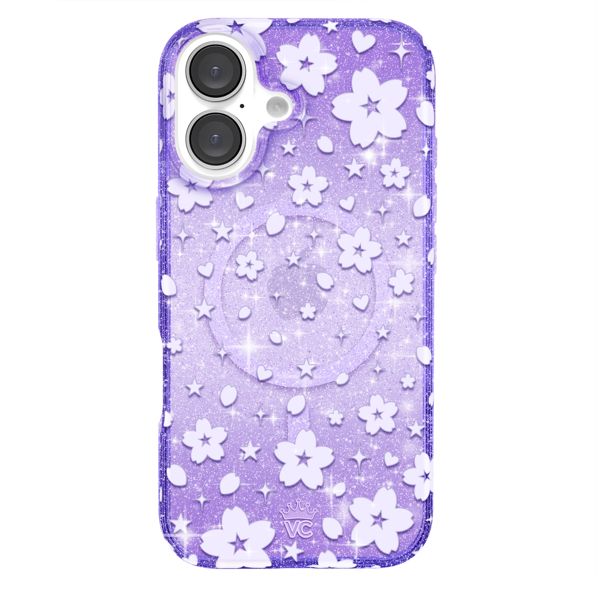 Lavender Cherry Blossom Glitter iPhone Case