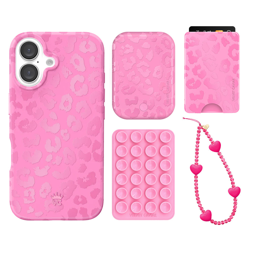 Hot Pink Leopard iPhone Bundle Set - Wallet