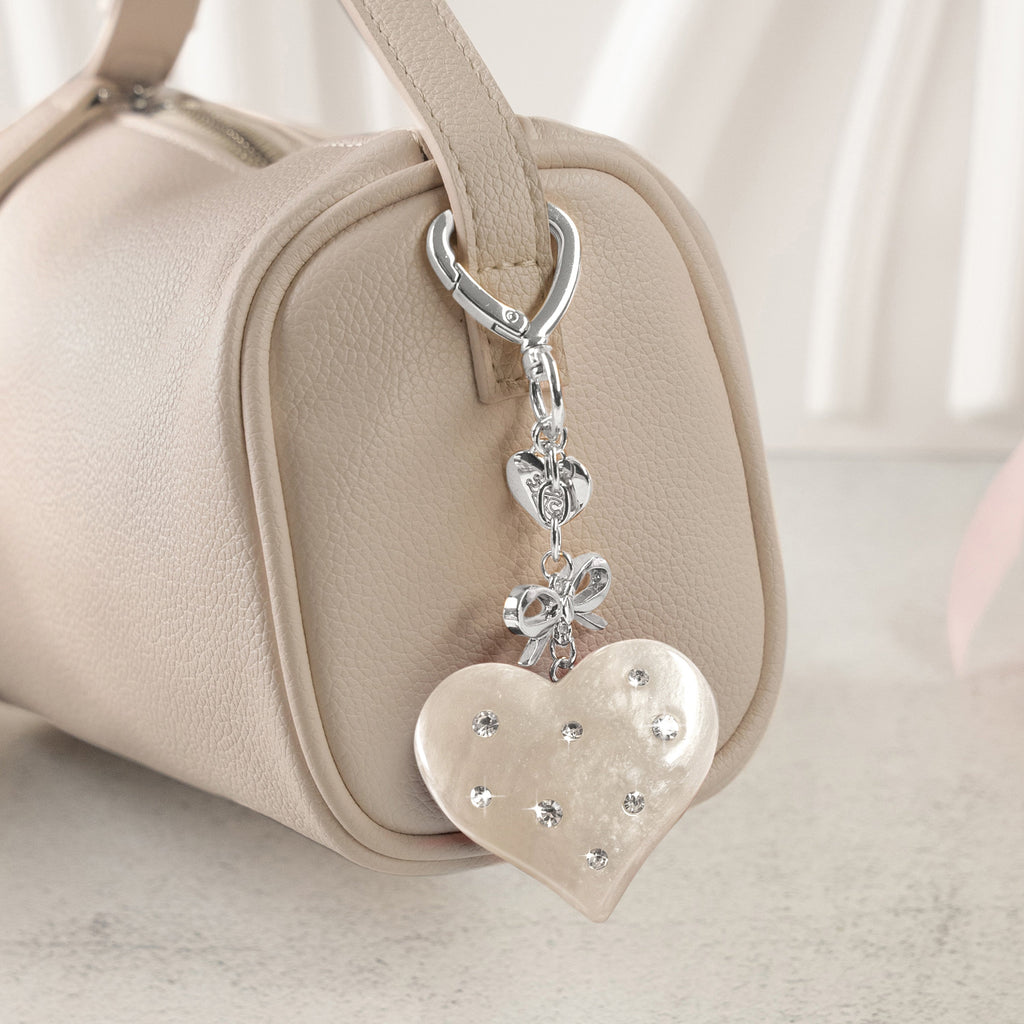 Cream Crystal Heart Bag Charm