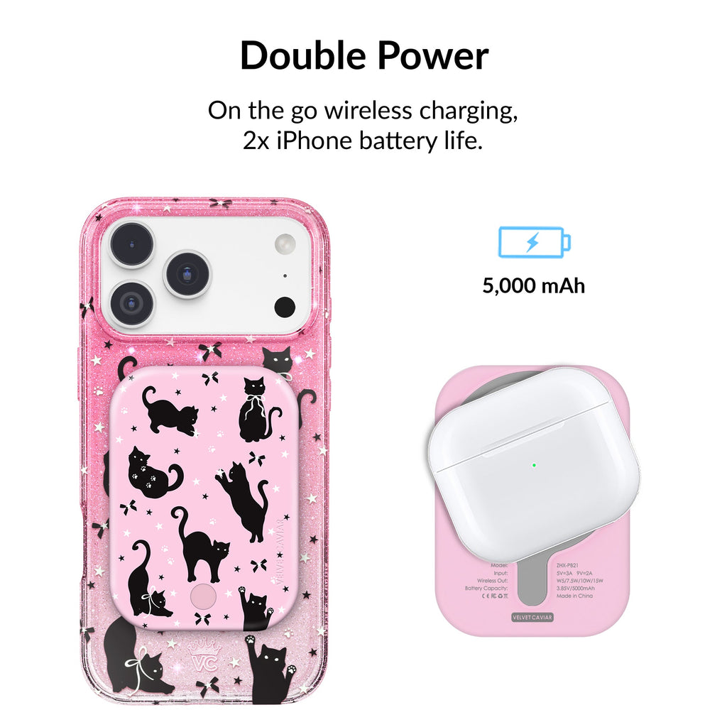 Lucky Kittens Glitter Portable MagSafe Charger Power Pack