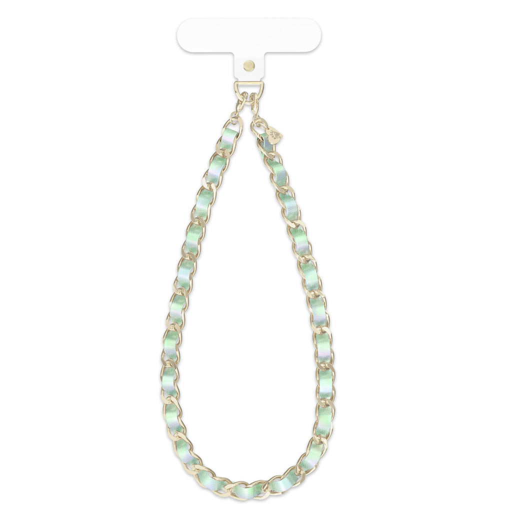 Teal Holo Leather Chain Phone Charm