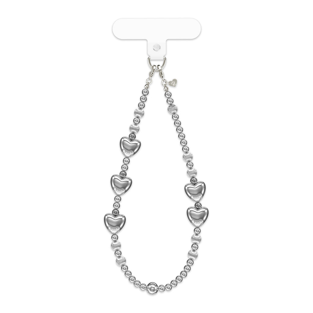 Metallic Silver Heart Phone Charm
