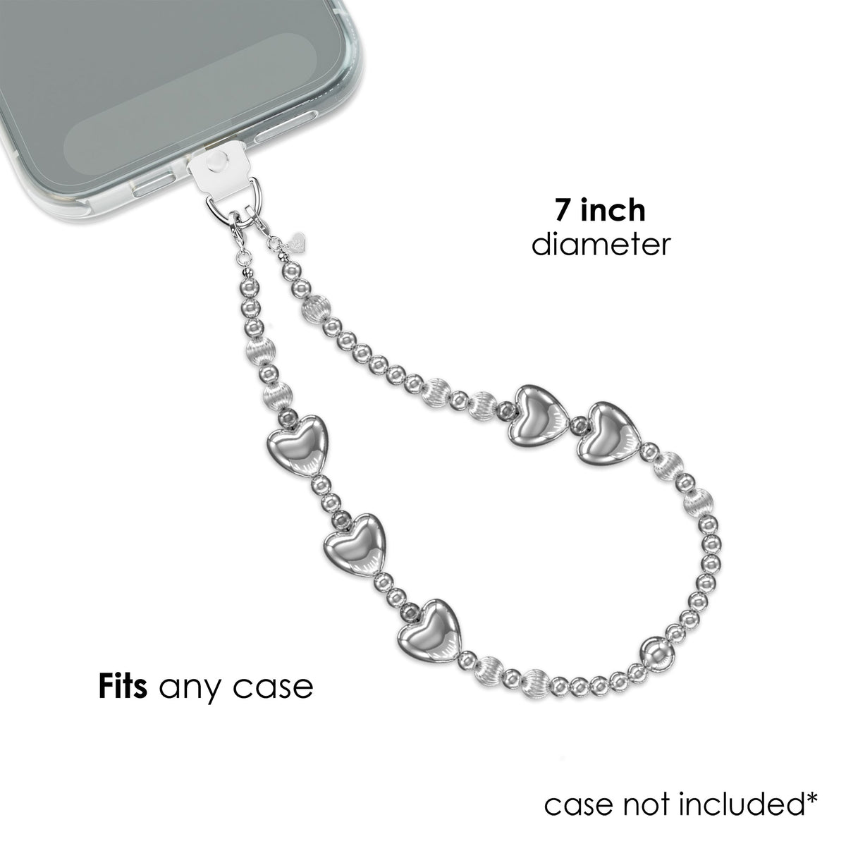 Metallic Silver Heart Phone Charm
