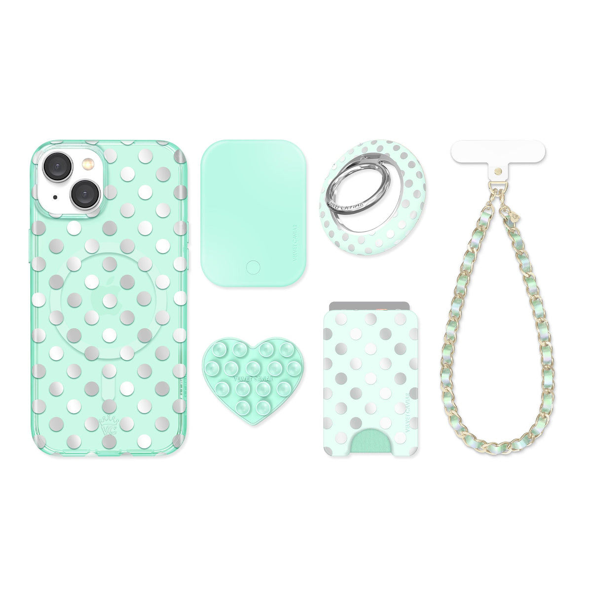 Mint Chrome Polka Dot iPhone Bundle Set