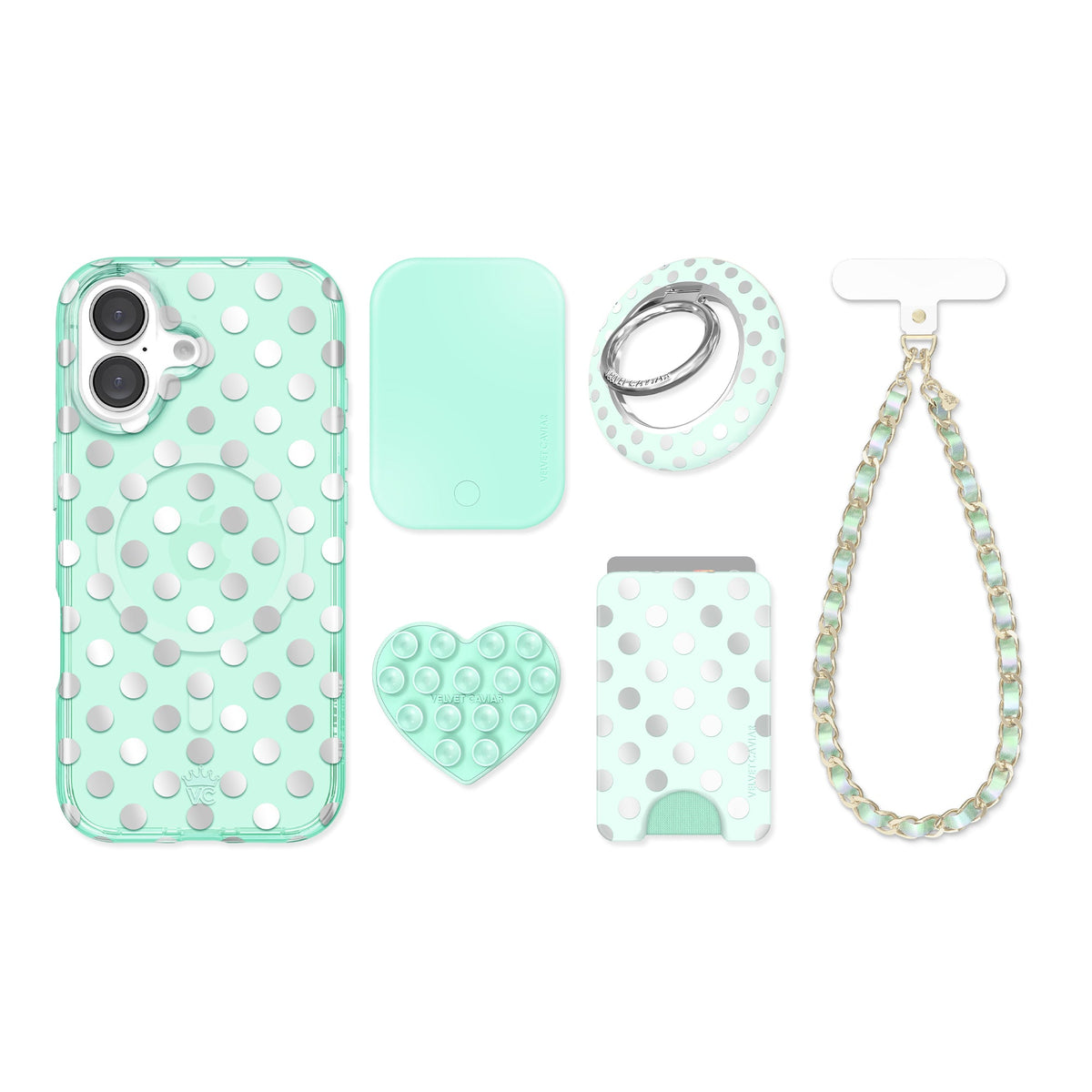 Mint Chrome Polka Dot iPhone Bundle Set