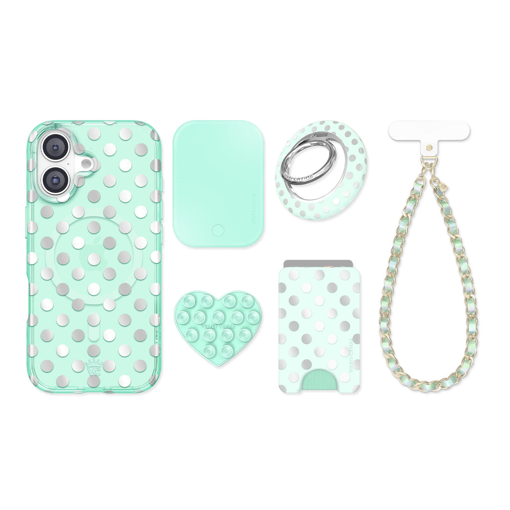 Mint Chrome Polka Dot iPhone Bundle Set