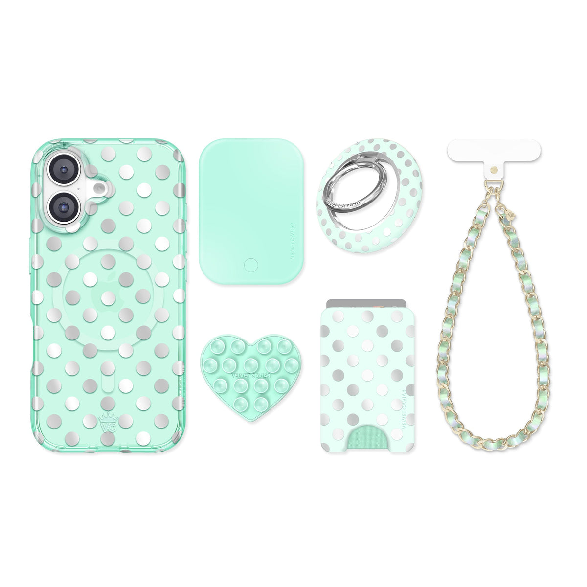 Mint Chrome Polka Dot iPhone Bundle Set