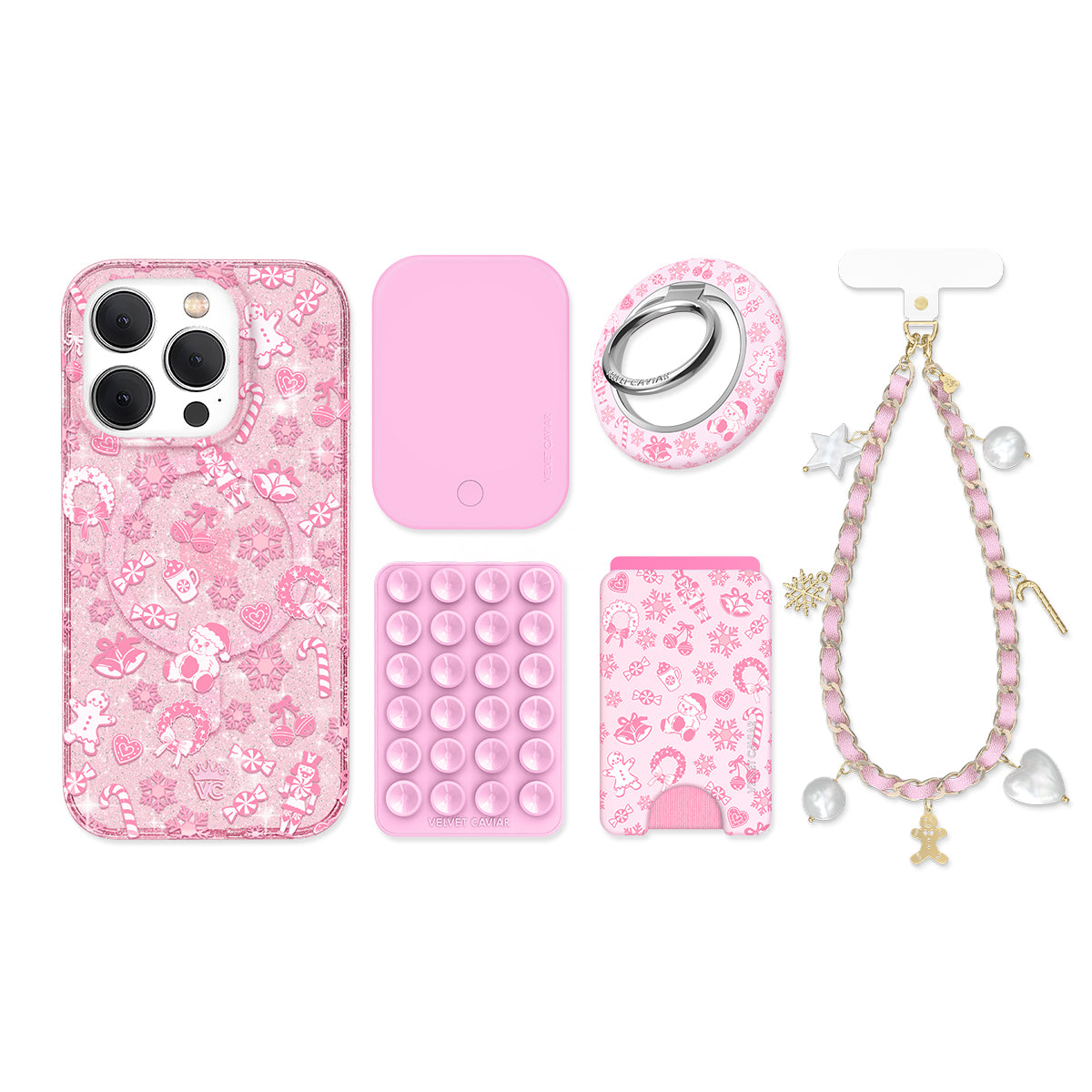 Pink Christmas Glitter iPhone Bundle