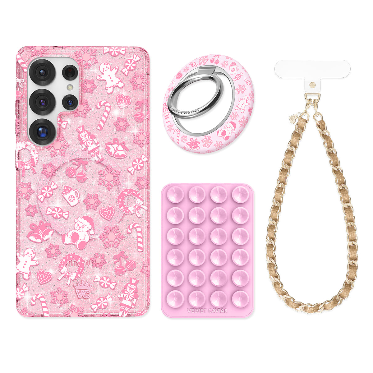 Pink Christmas Glitter Samsung Bundle Set