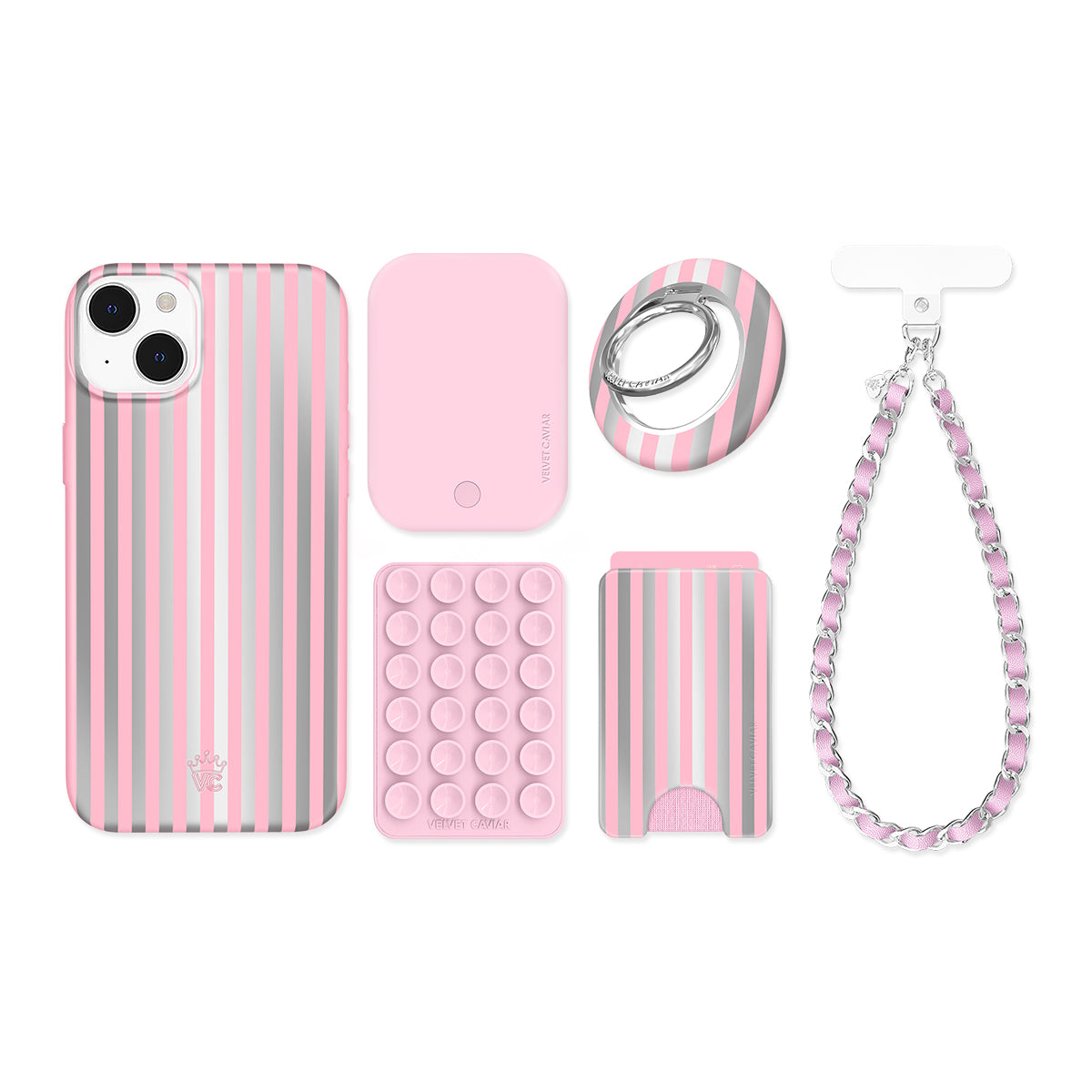 Pink Chrome Stripes iPhone Bundle Set