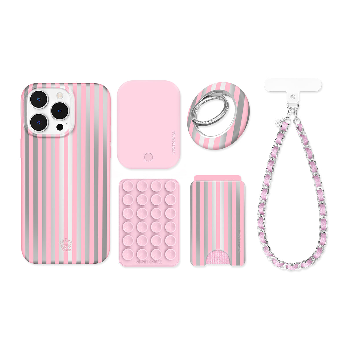 Pink Chrome Stripes iPhone Bundle Set