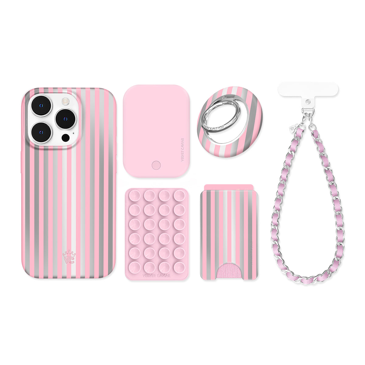 Pink Chrome Stripes iPhone Bundle Set
