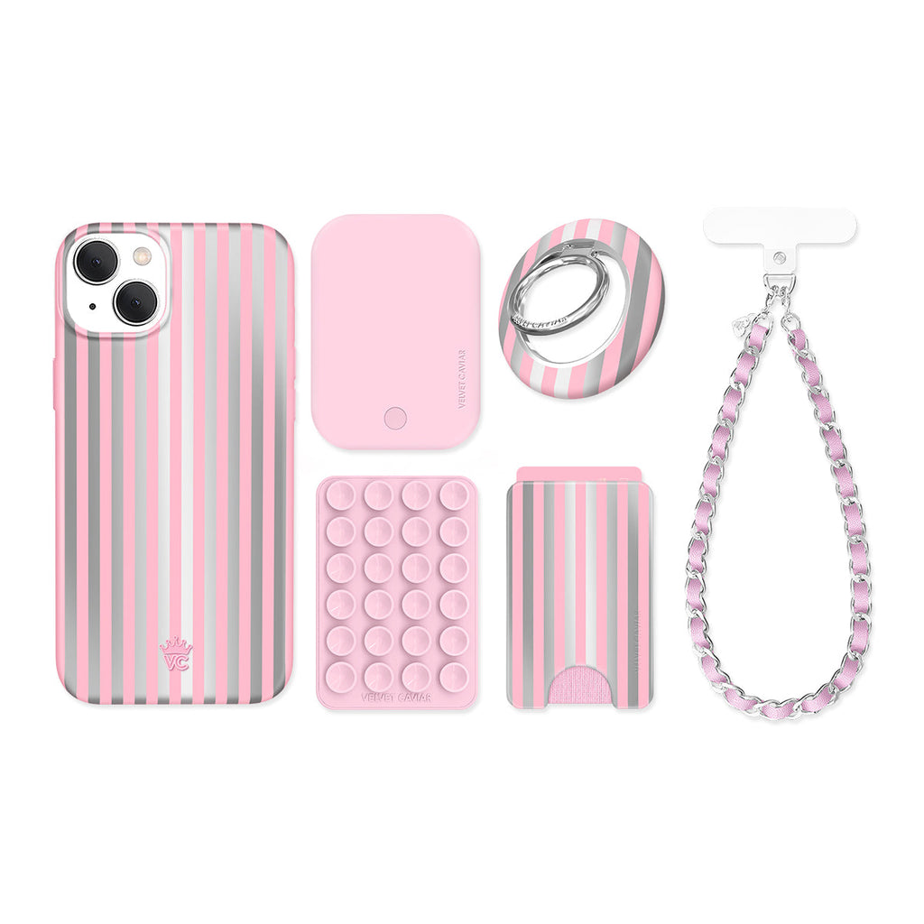 Pink Chrome Stripes iPhone Bundle Set