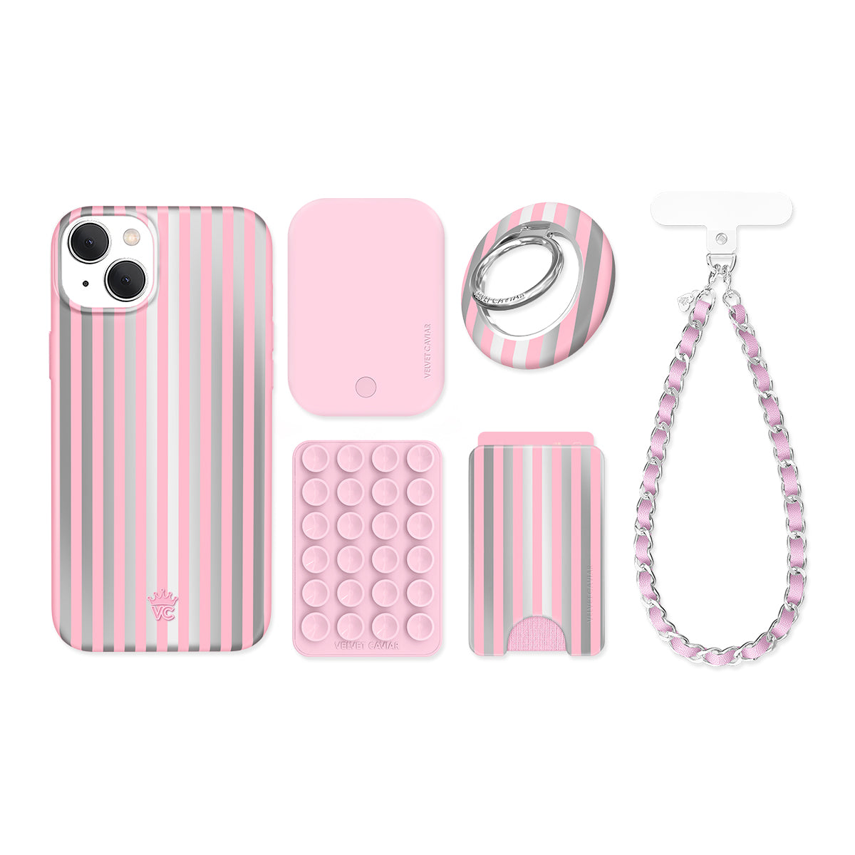 Pink Chrome Stripes iPhone Bundle Set
