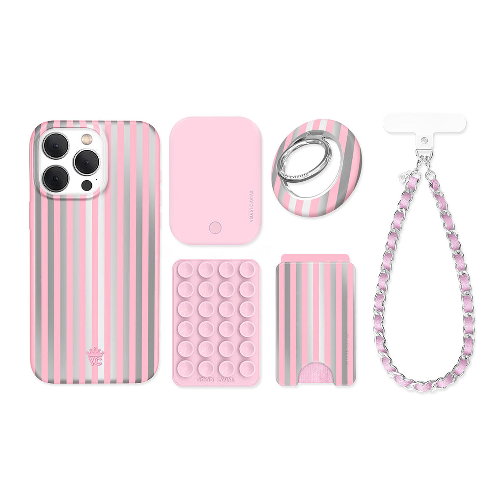 Pink Chrome Stripes iPhone Bundle Set