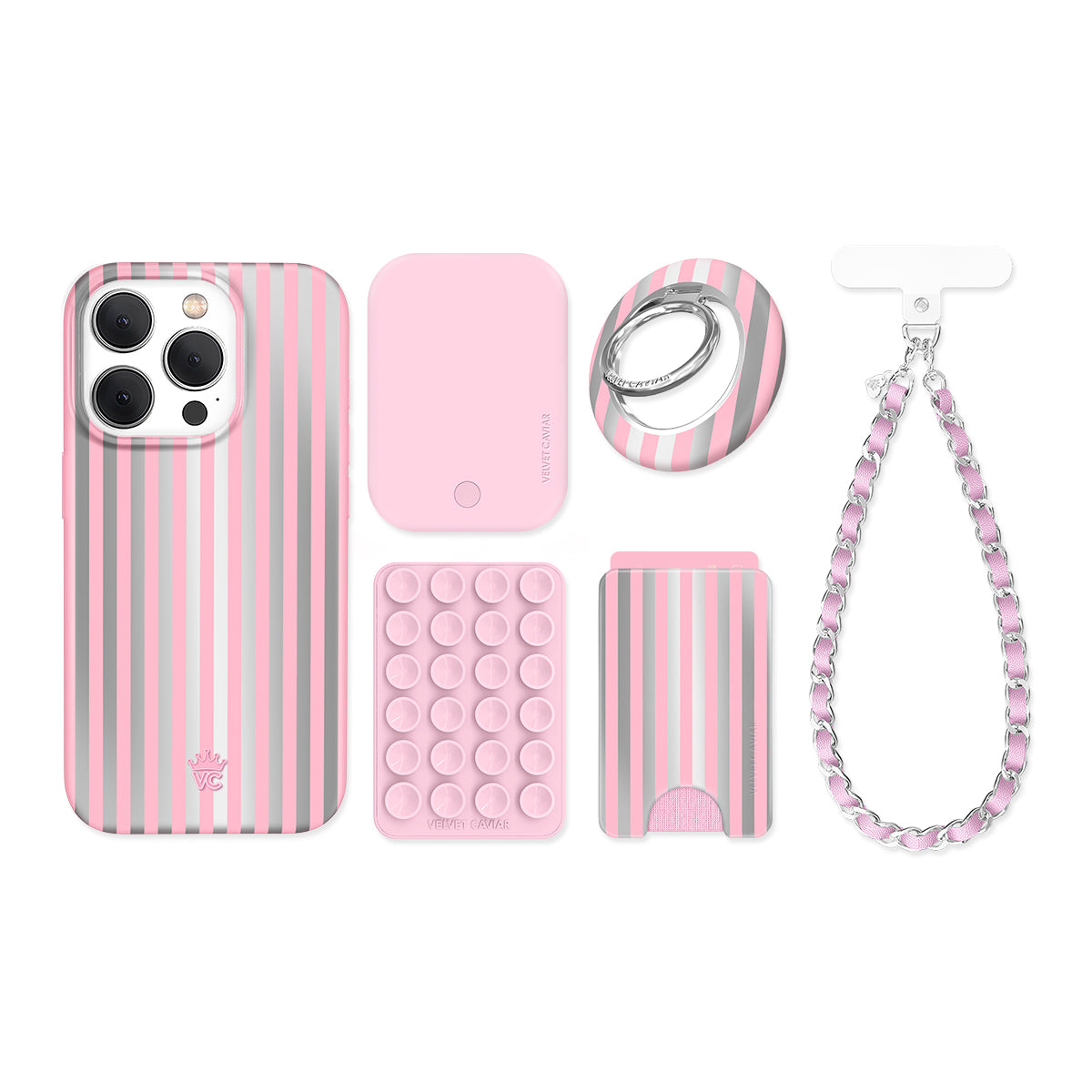 Pink Chrome Stripes iPhone Bundle Set