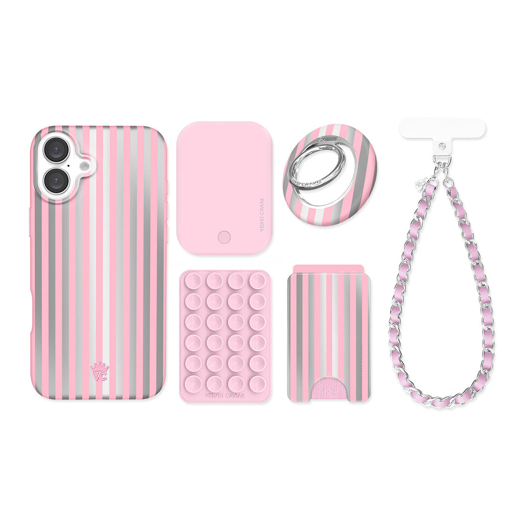 Pink Chrome Stripes iPhone Bundle Set