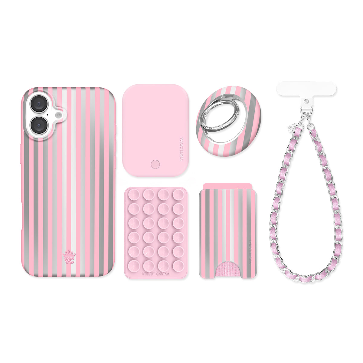Pink Chrome Stripes iPhone Bundle Set