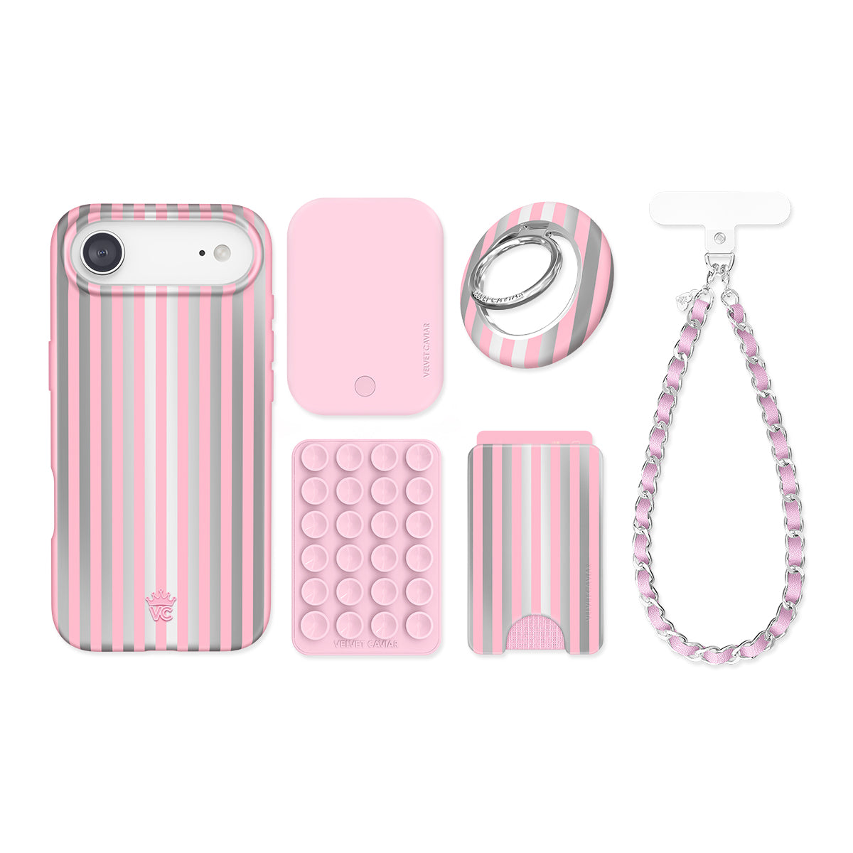 Pink Chrome Stripes iPhone Bundle Set