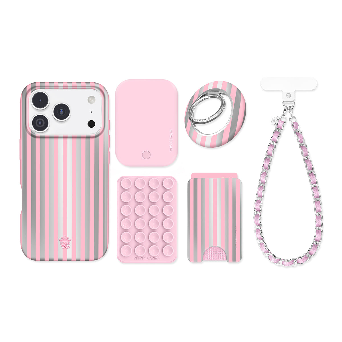 Pink Chrome Stripes iPhone Bundle Set