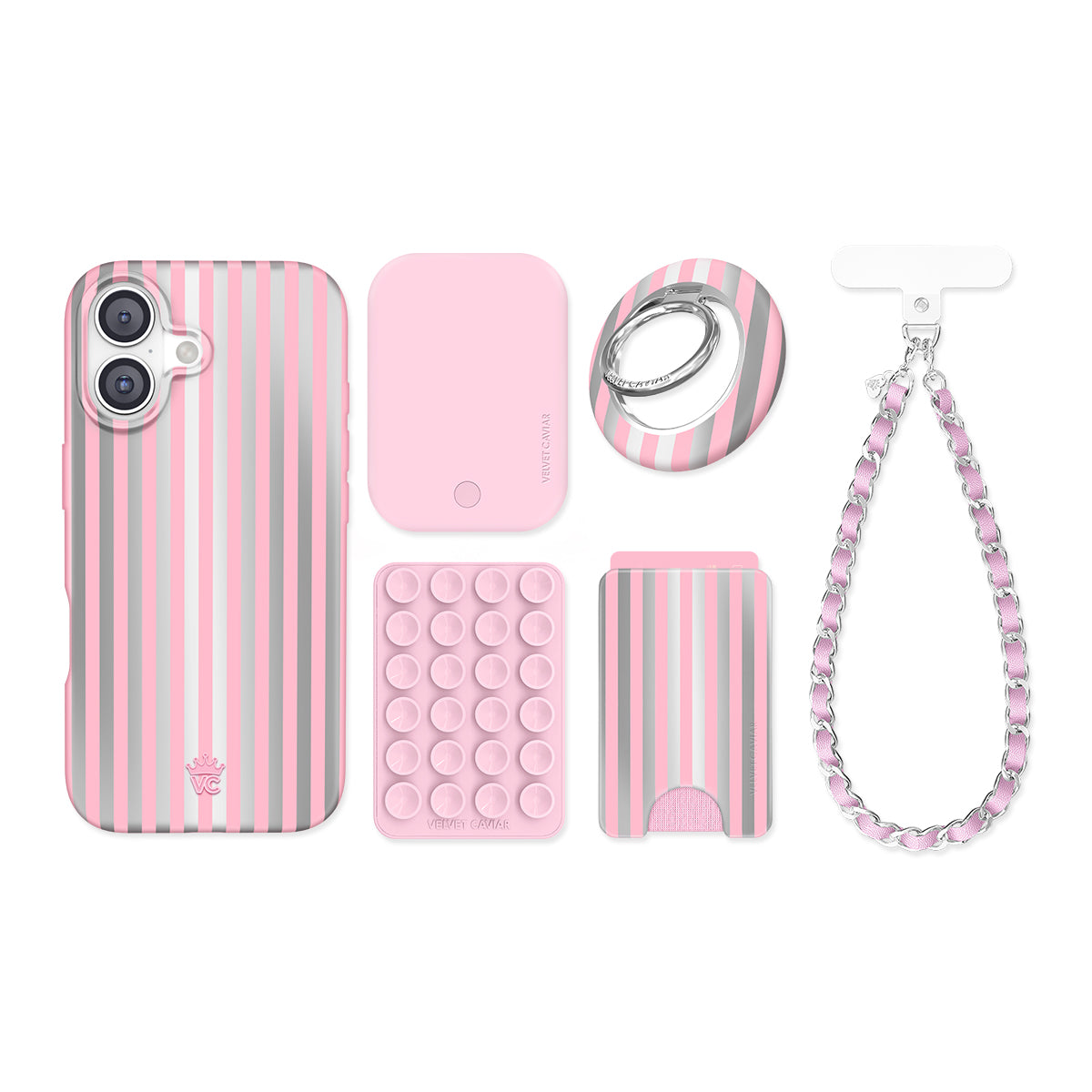 Pink Chrome Stripes iPhone Bundle Set