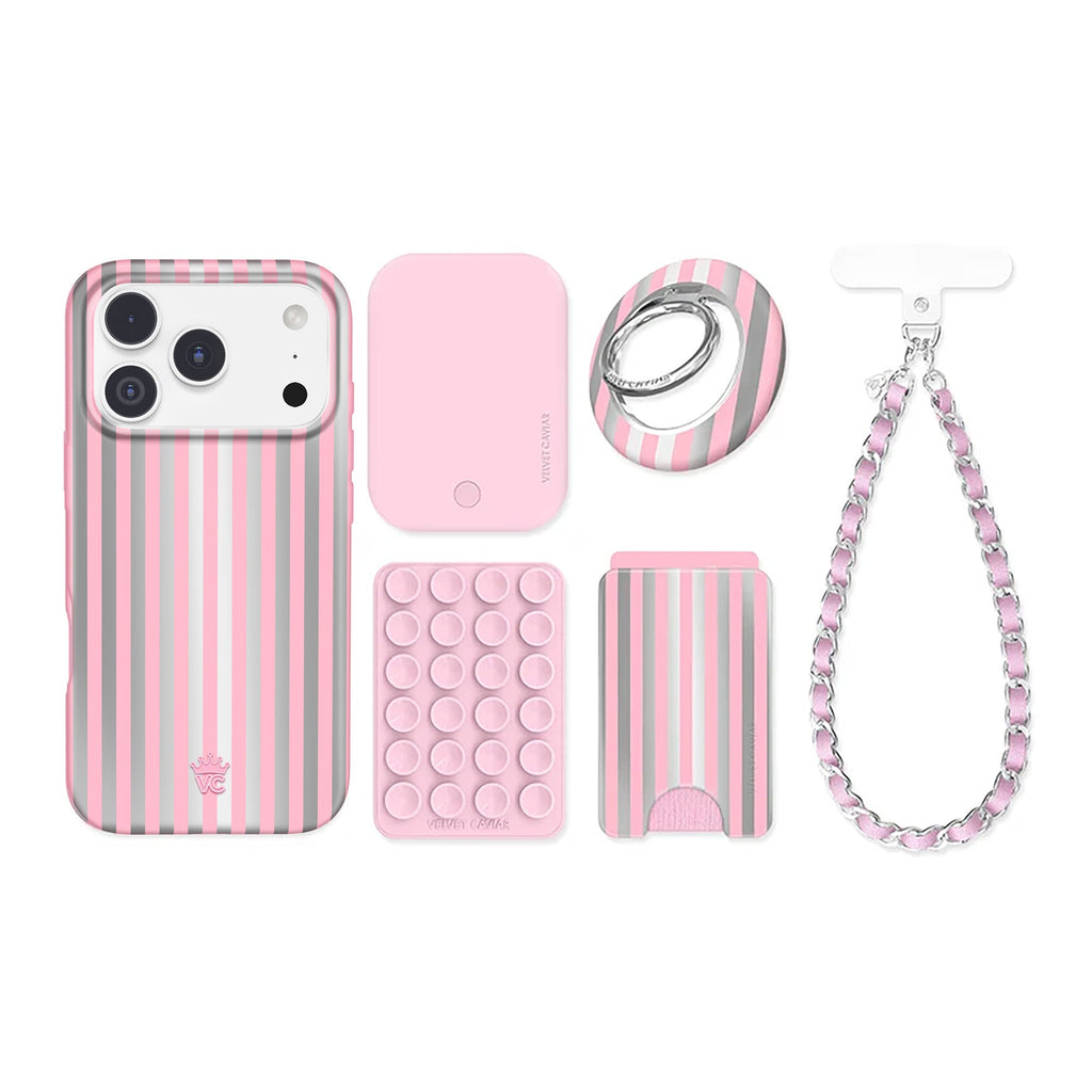 Pink Chrome Stripes iPhone Bundle Set