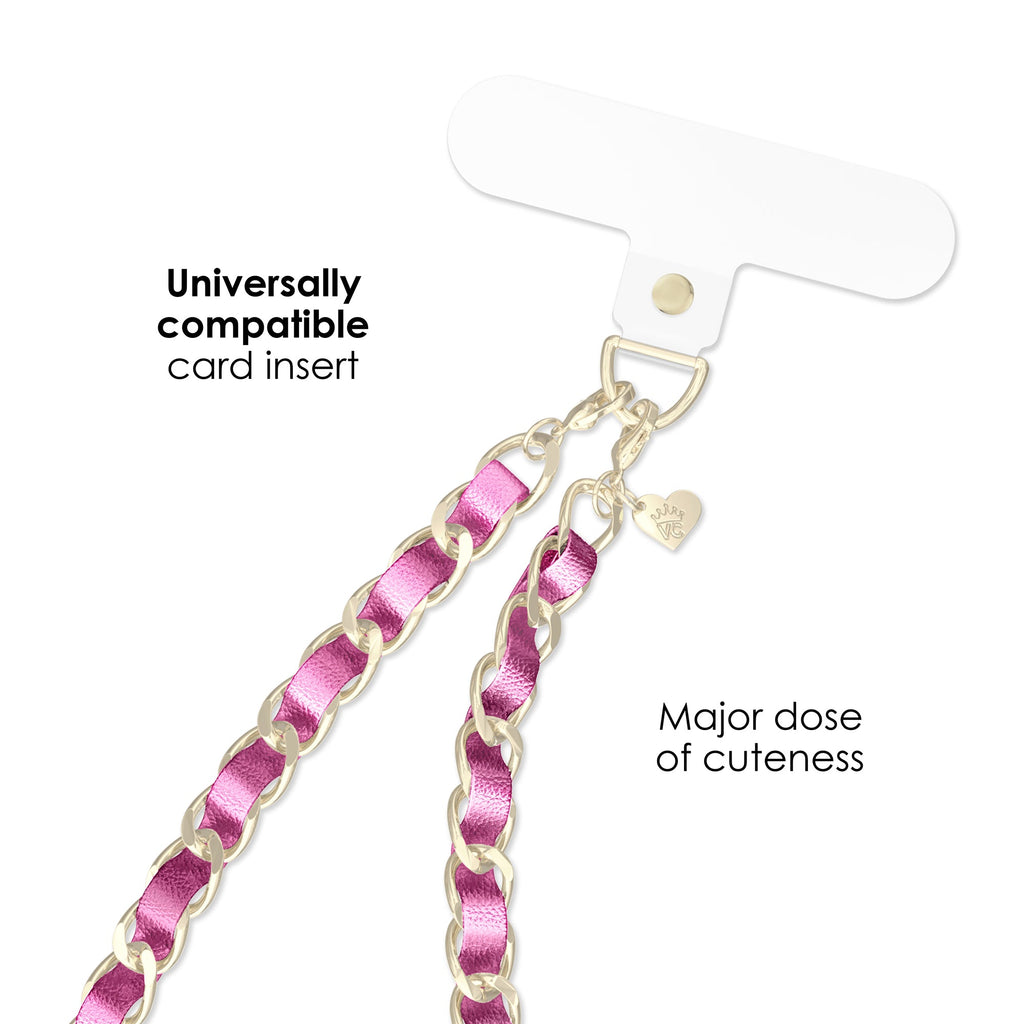 Metallic Pink Leather Chain Phone Charm