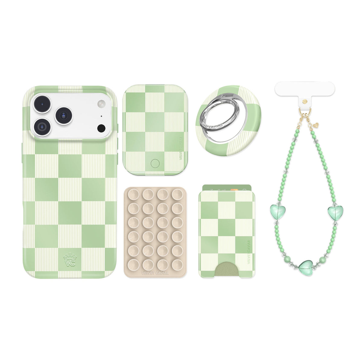Pistachio Vibe Checkered iPhone Bundle Set