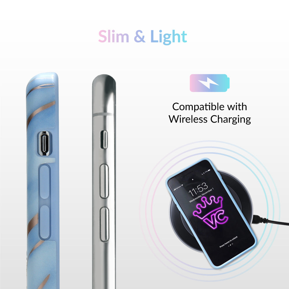 Sky Blue Rose Gold Chrome Marble iPhone case
