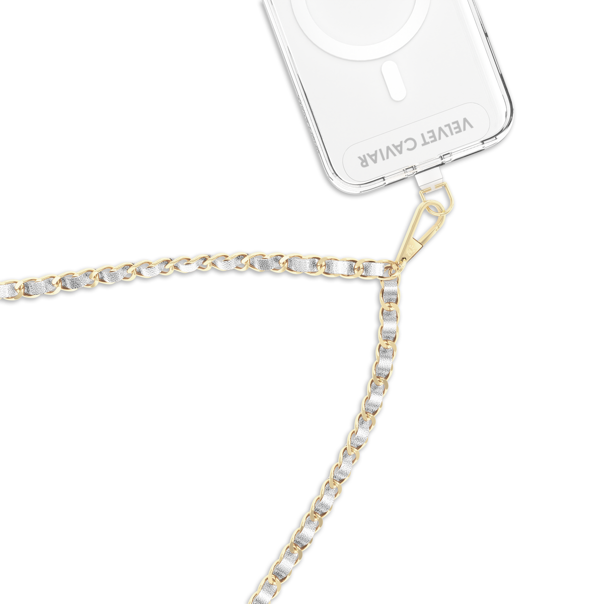 Silver Leather Chain Phone Crossbody Strap