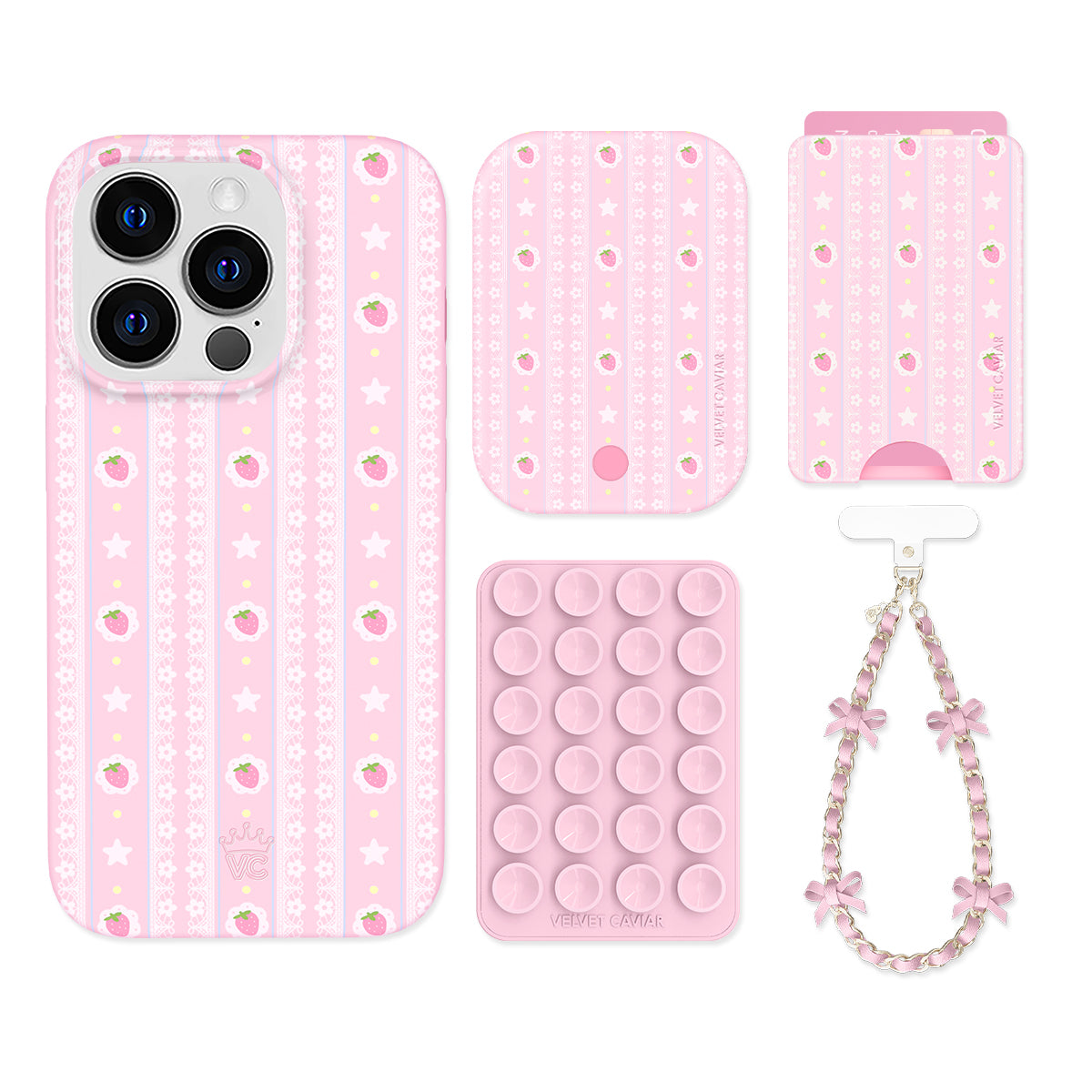 Strawberry Macaron iPhone Bundle Set - Wallet