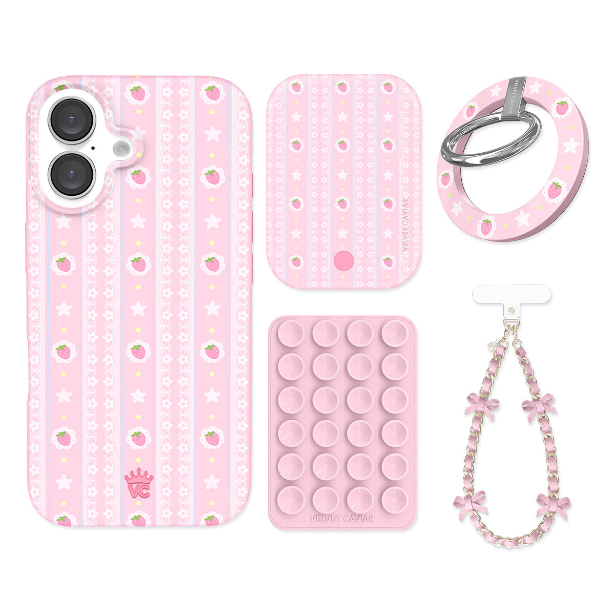 Strawberry Macaron iPhone Bundle Set - Grip