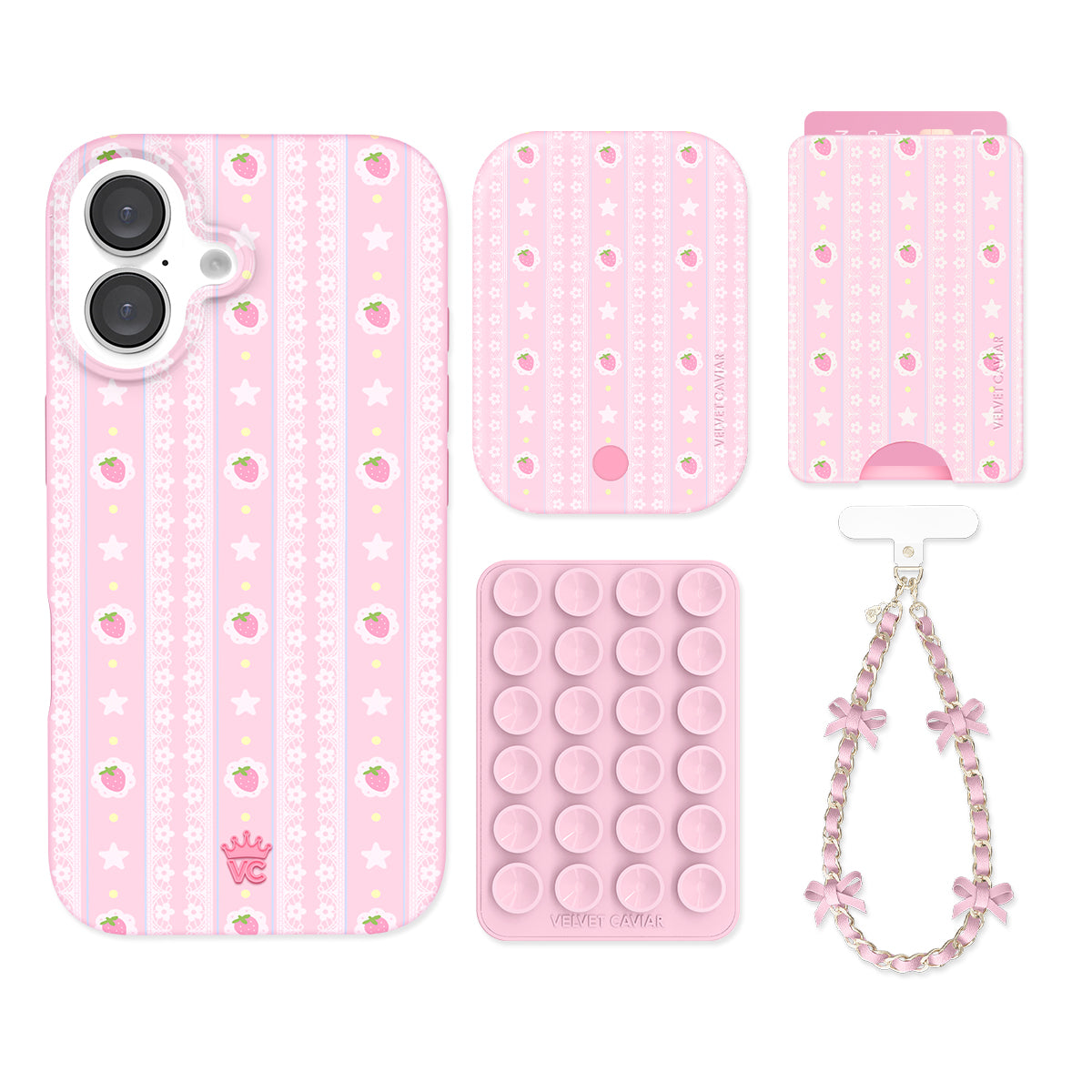 Strawberry Macaron iPhone Bundle Set - Wallet
